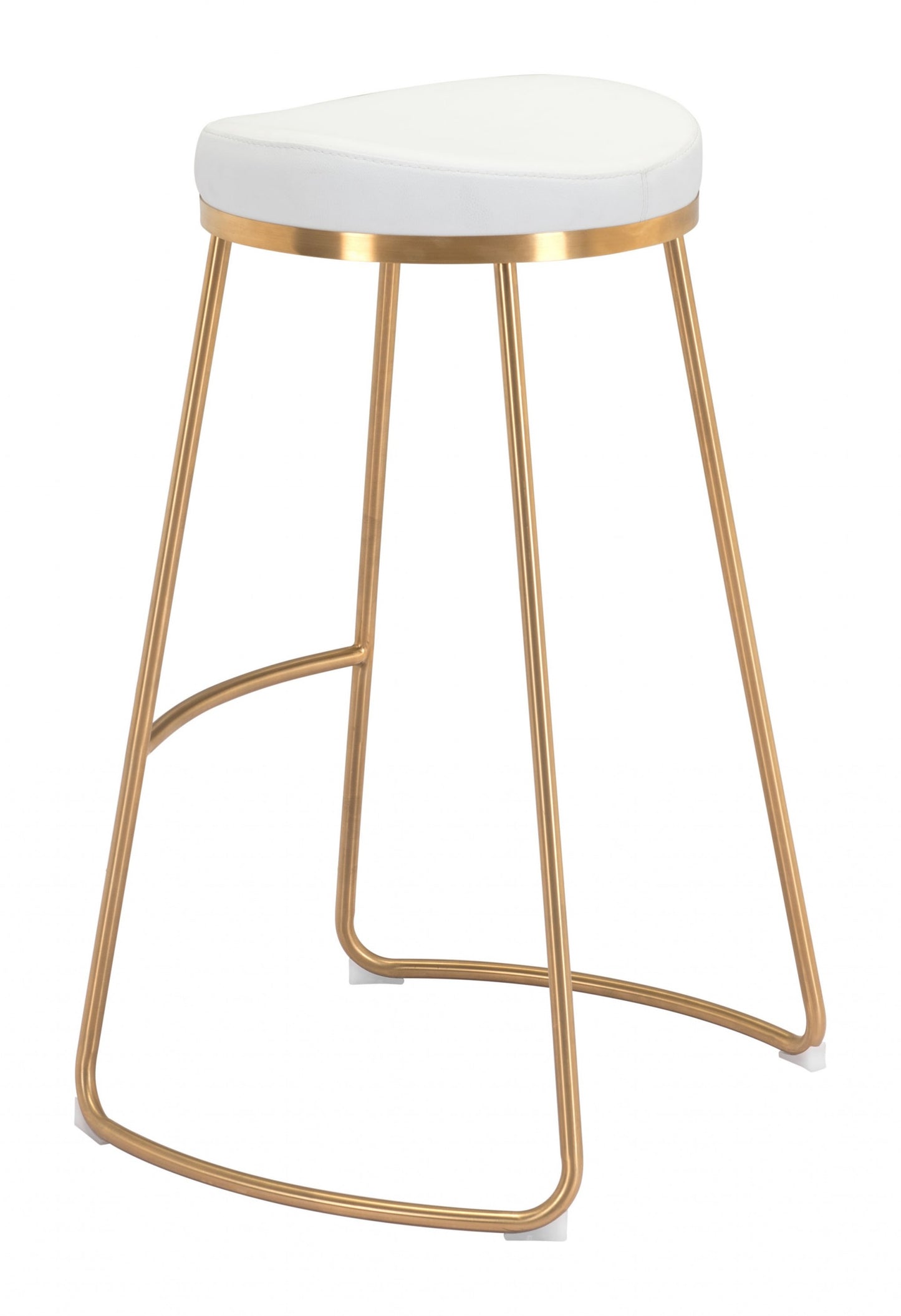 Set of Two 31" White And Gold Steel Backless Bar Height Bar Chairs