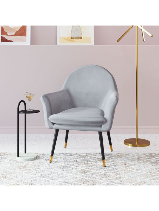 30" Gray And Gold Velvet Arm Chair