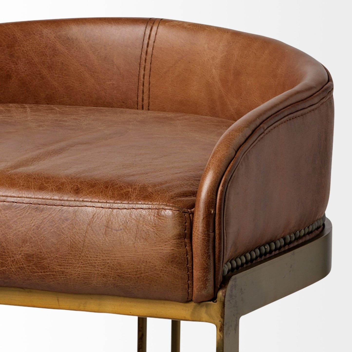 29" Brown Leather And Copper Low back Bar Chair