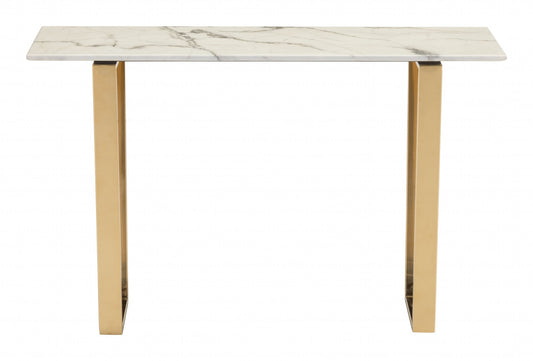 Designer's Choice White Faux Marble and Gold Console Table