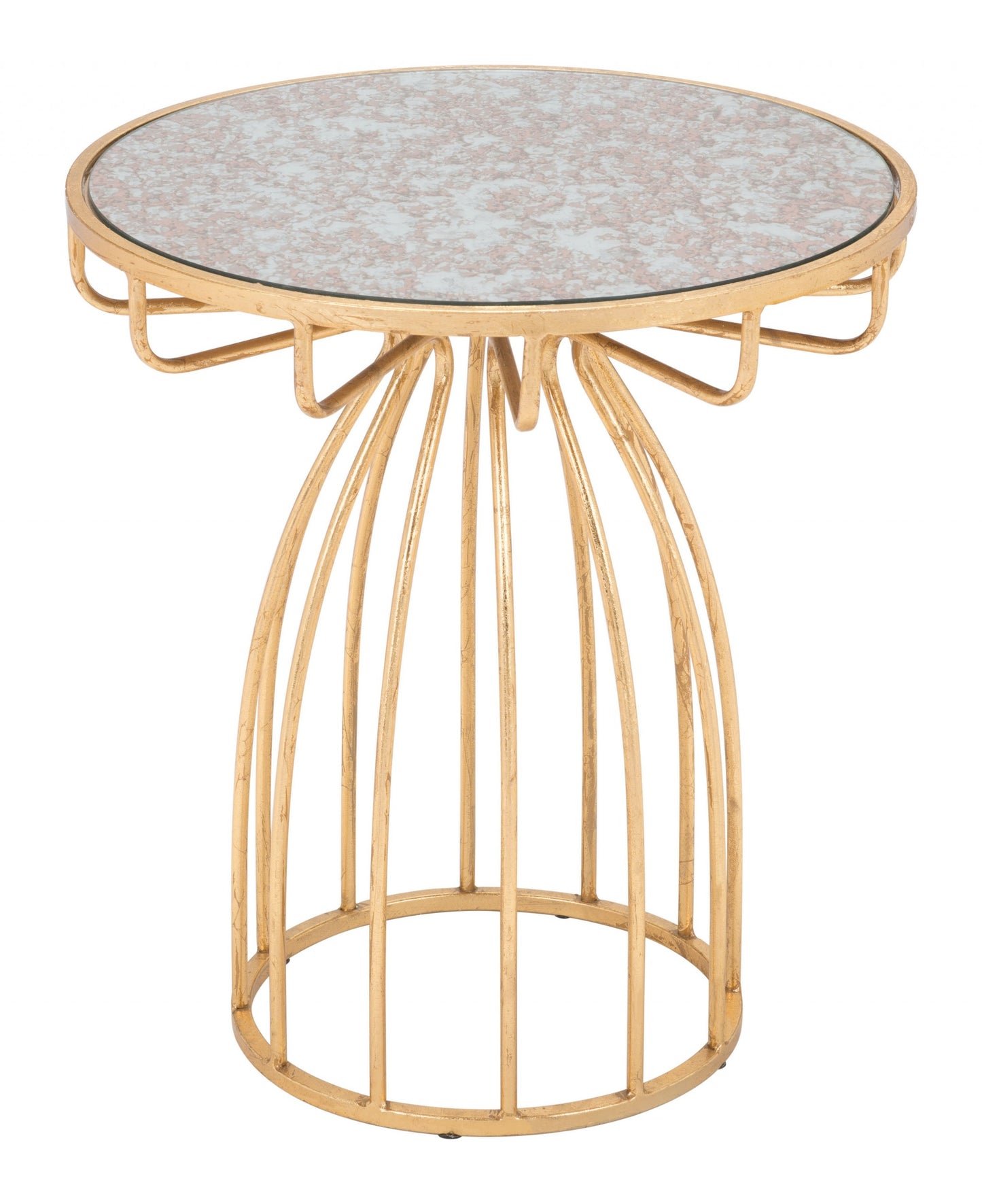 22" Gold And Brown Steel Round End Table