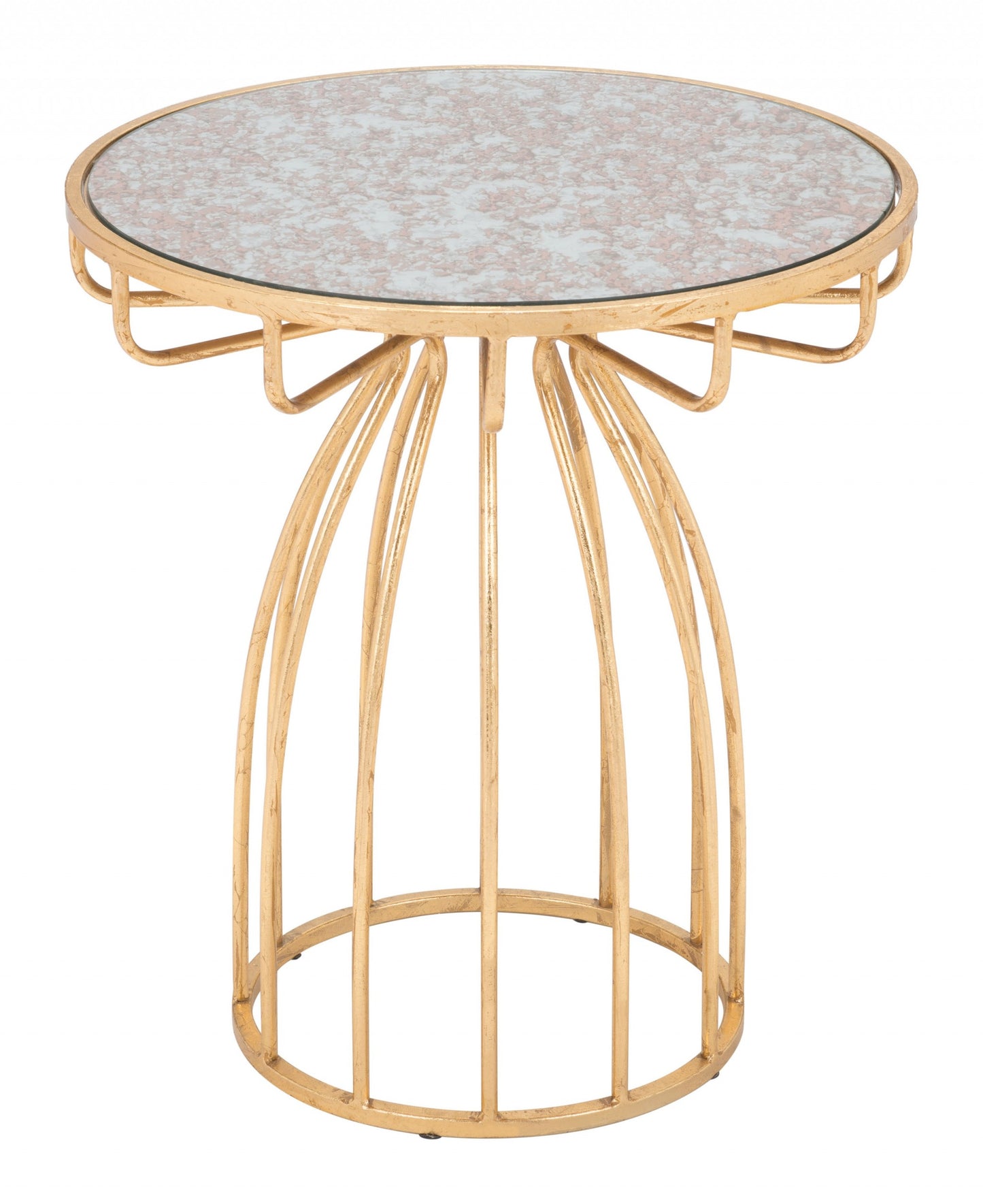 22" Gold And Brown Steel Round End Table