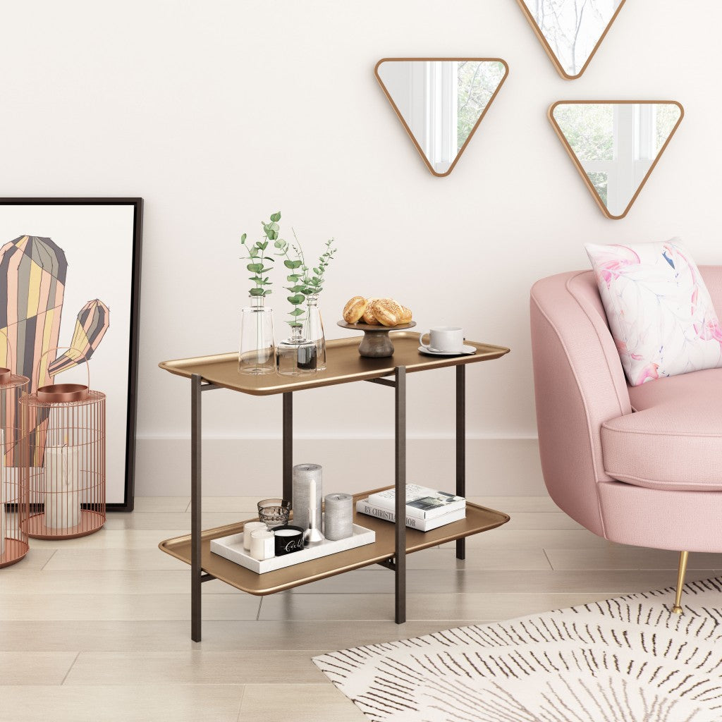 33" Gold And Black Steel Coffee Table With Shelf