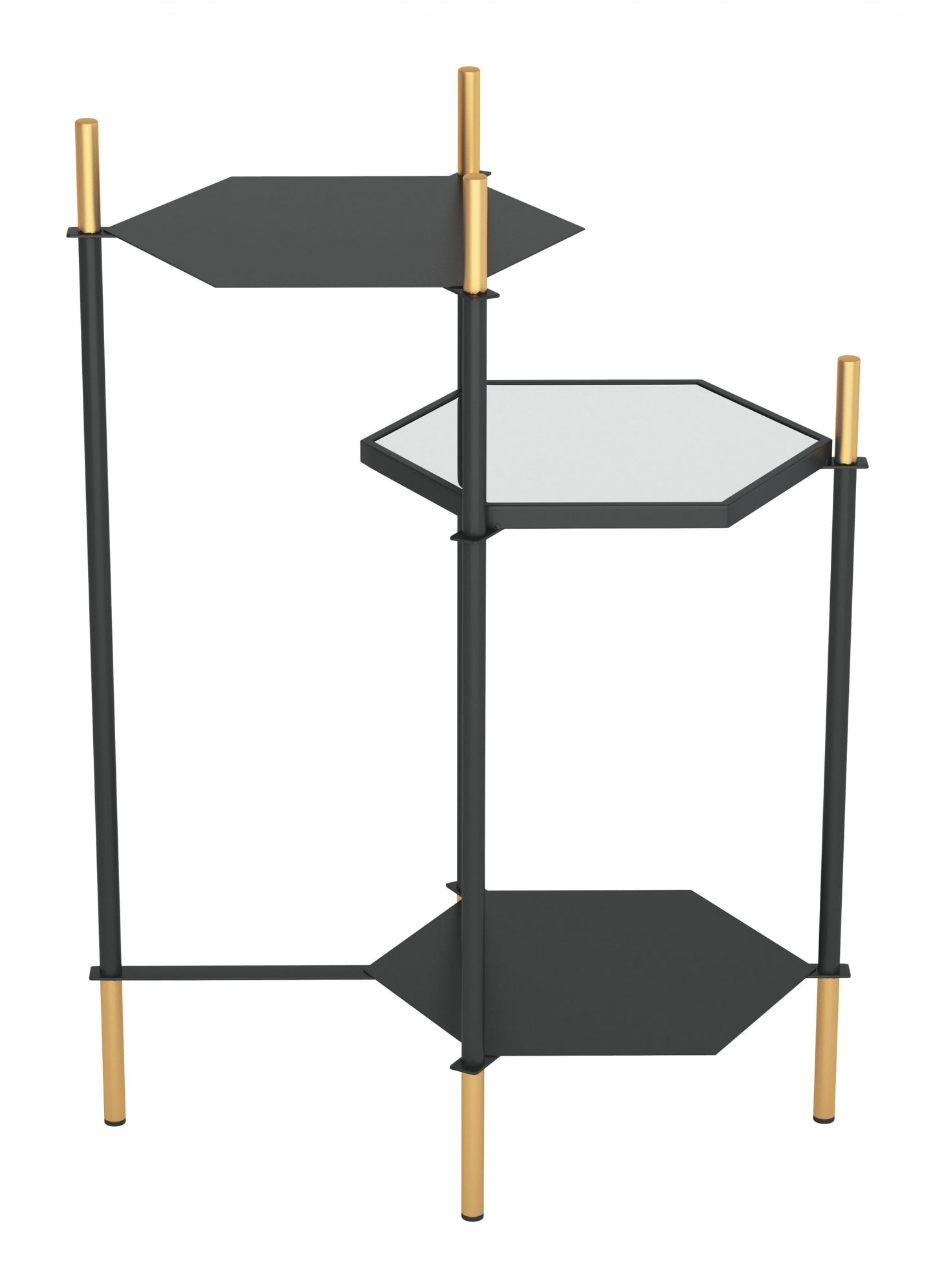 27" Gold And Black Glass End Table With Two Shelves