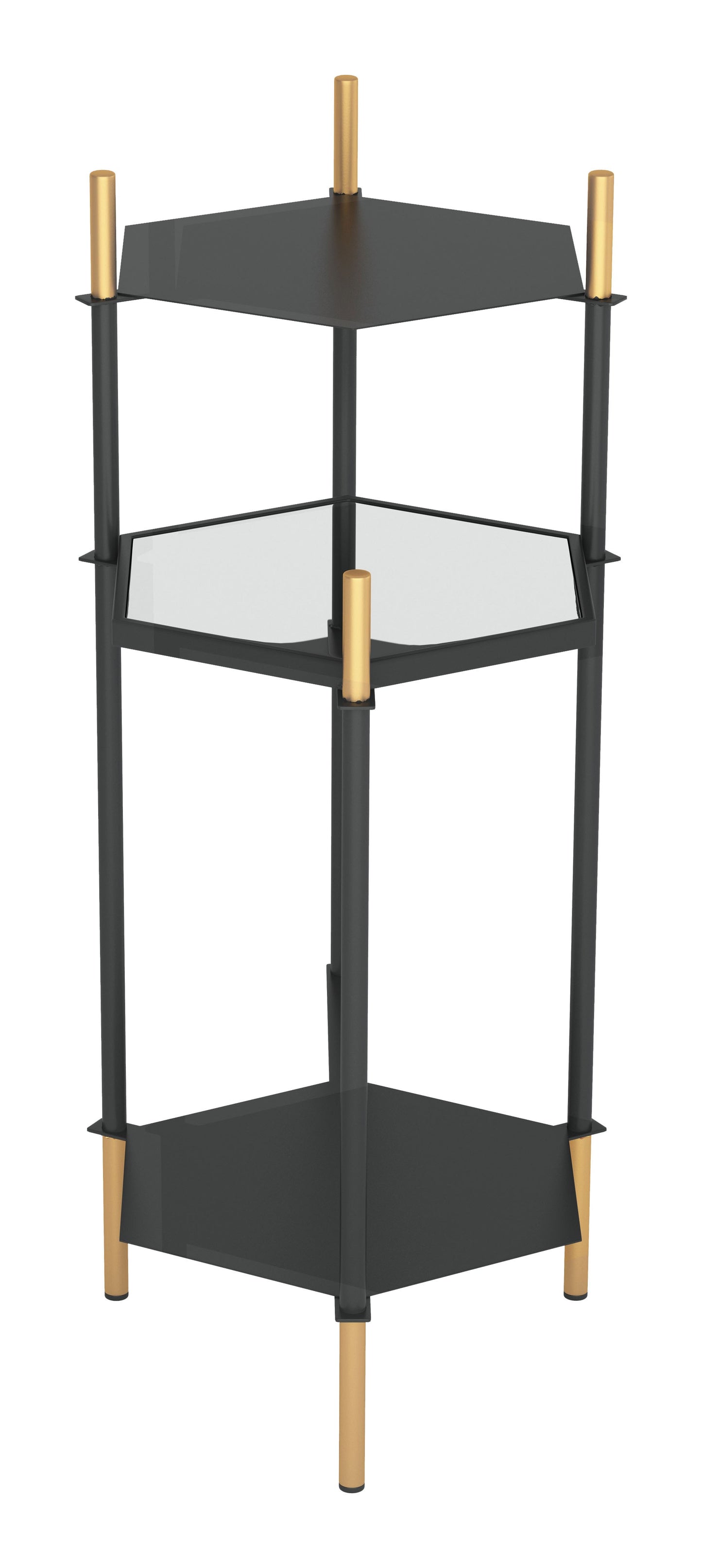 27" Gold And Black Glass End Table With Two Shelves