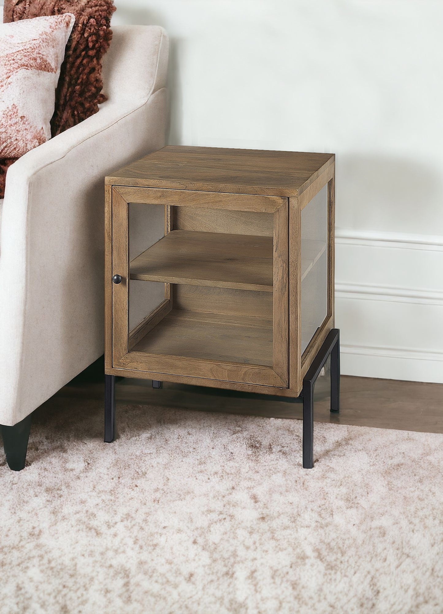 Rustic Honey Brown And Black Shadowbox Cabinet