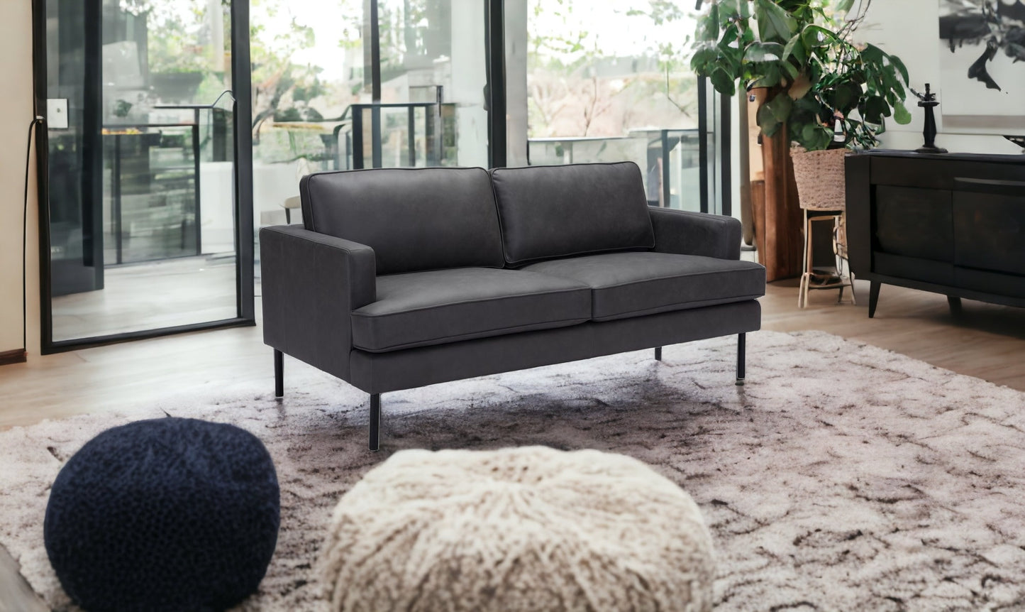 72" Gray And Black Polyester Sofa