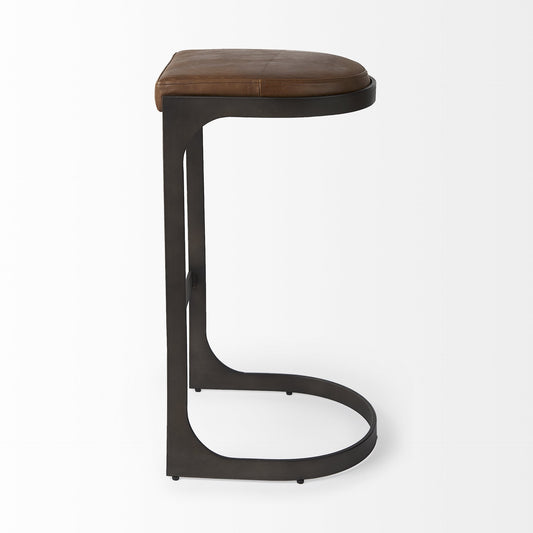 35" Medium Brown Iron Backless Bar Chair