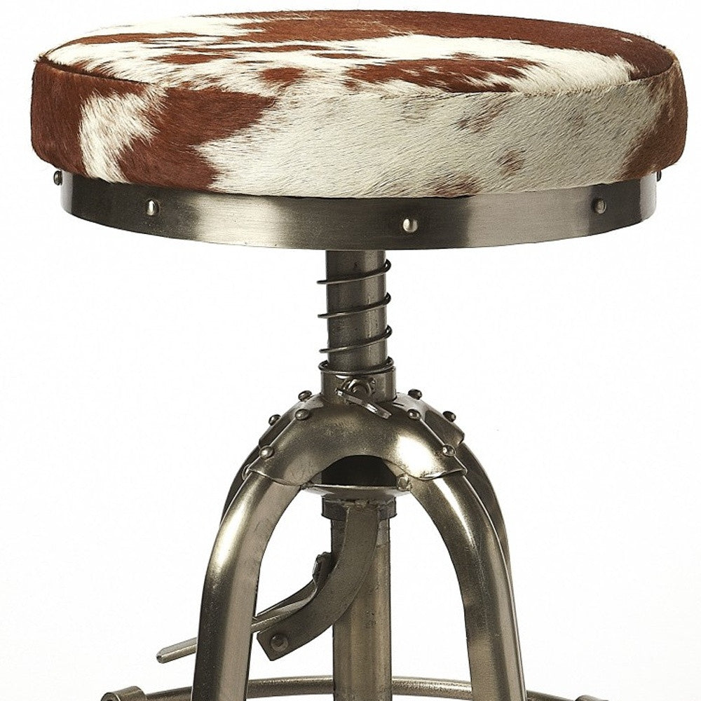 " Brown and White And Silver Iron Backless Bar Chair