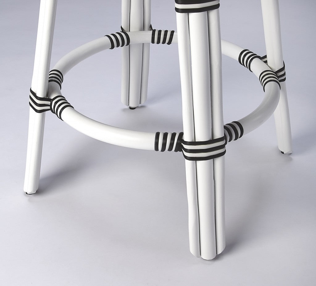 24" White Rattan Backless Bar Chair