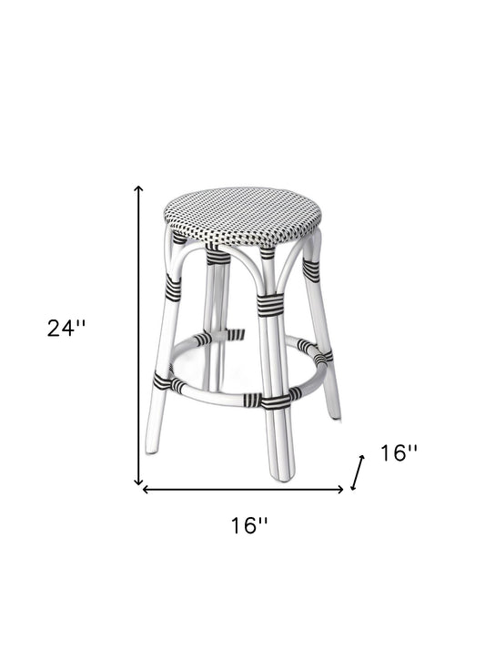 24" White Rattan Backless Bar Chair