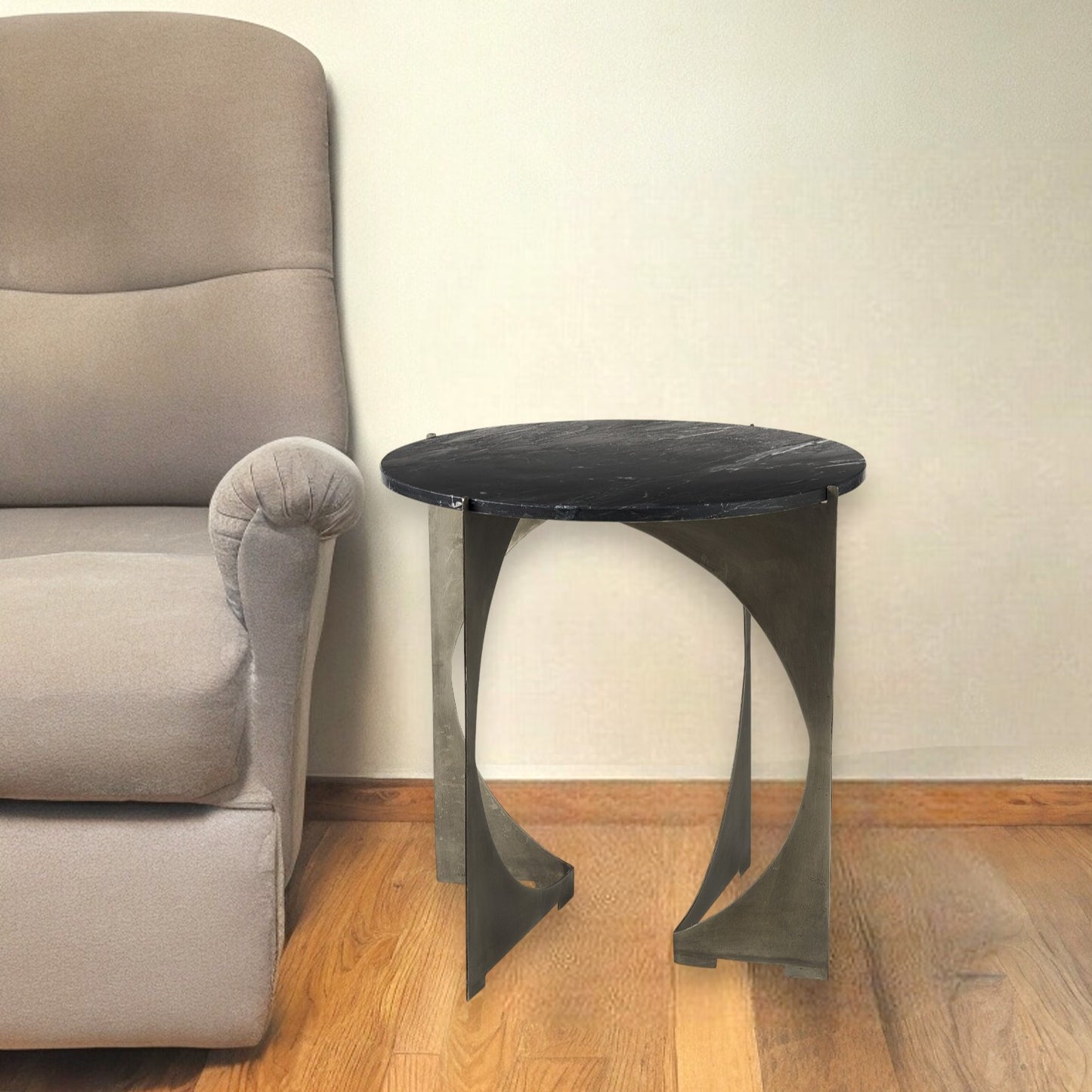 Mod Black Marble Antiqued Nickel Side Table