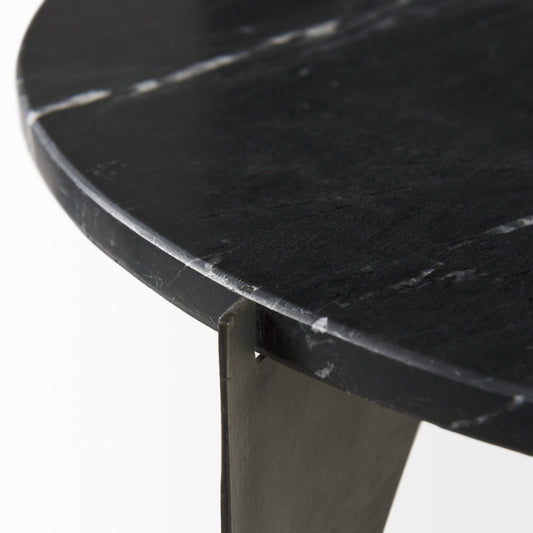 Mod Black Marble Antiqued Nickel Side Table