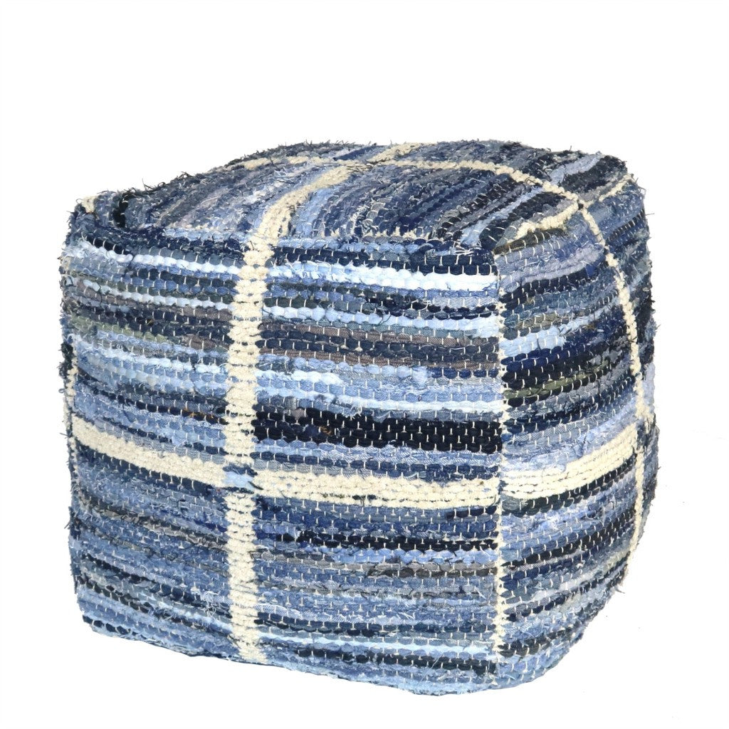 Blue Striped Square Pouf