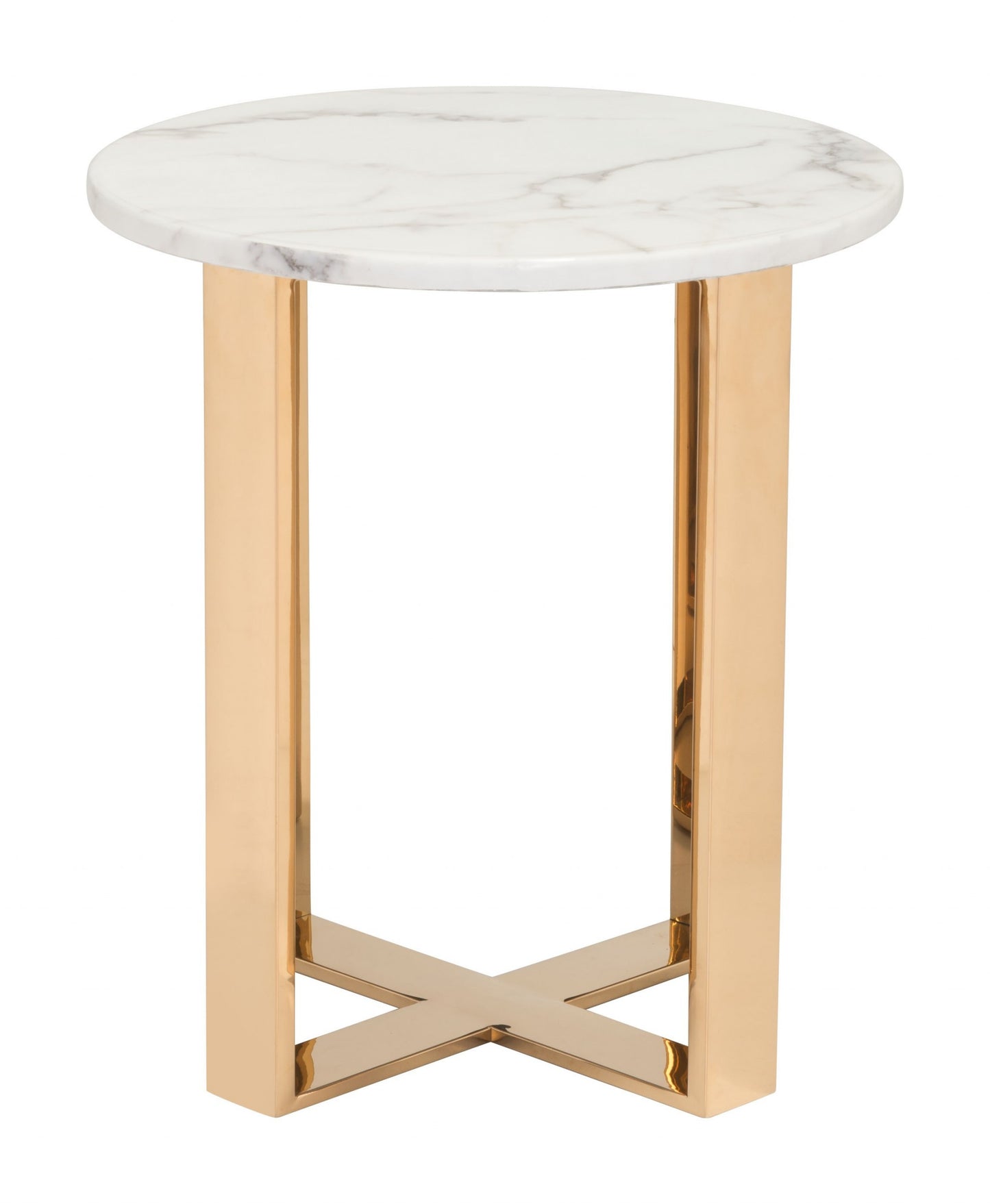 21" Gold And White Stone Round End Table