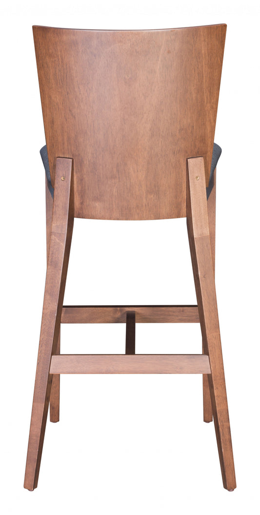 Set of Two 29" Gray And Brown Solid Wood Low Back Bar Height Bar Chairs