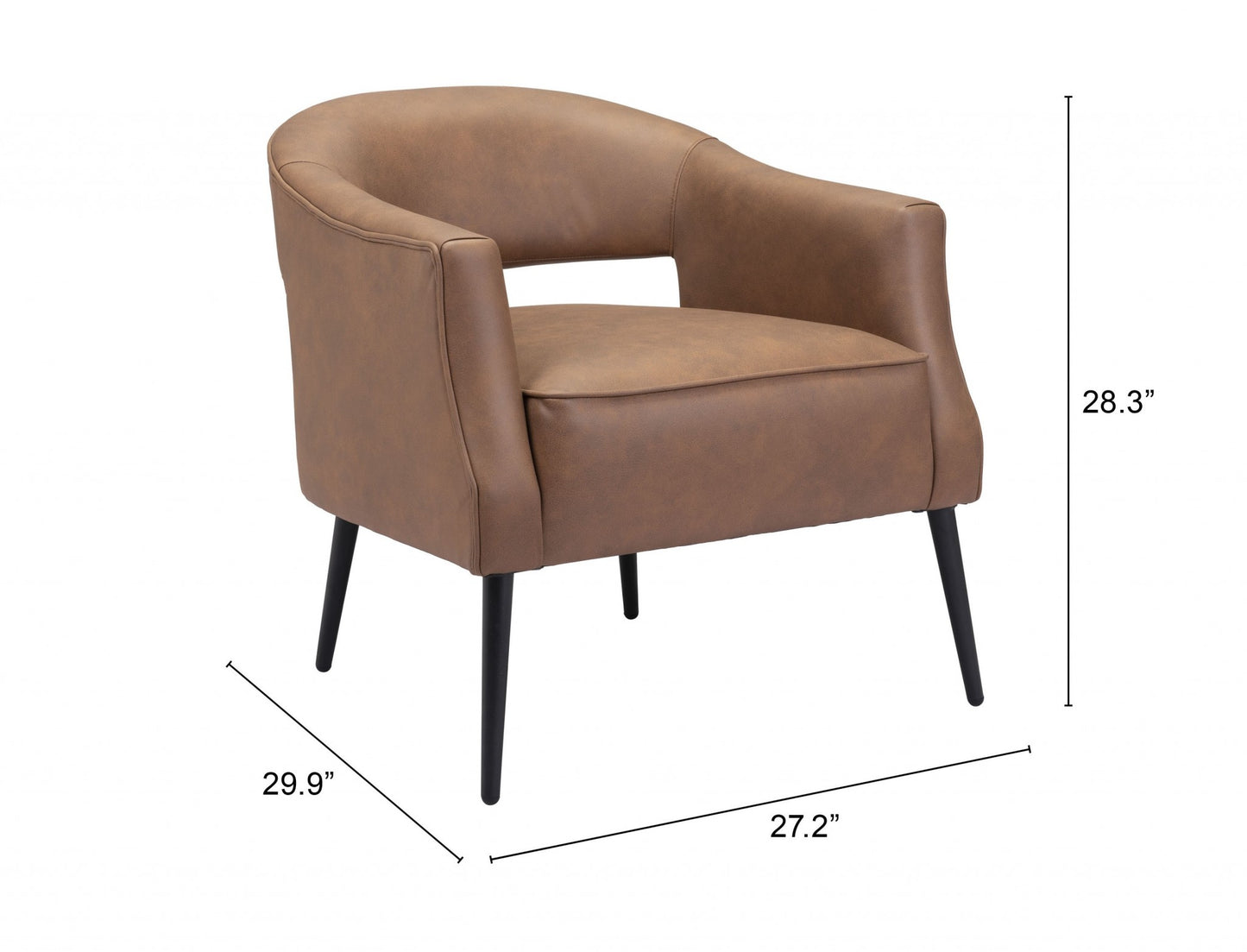 27" Brown Faux Leather And Gold Arm Chair