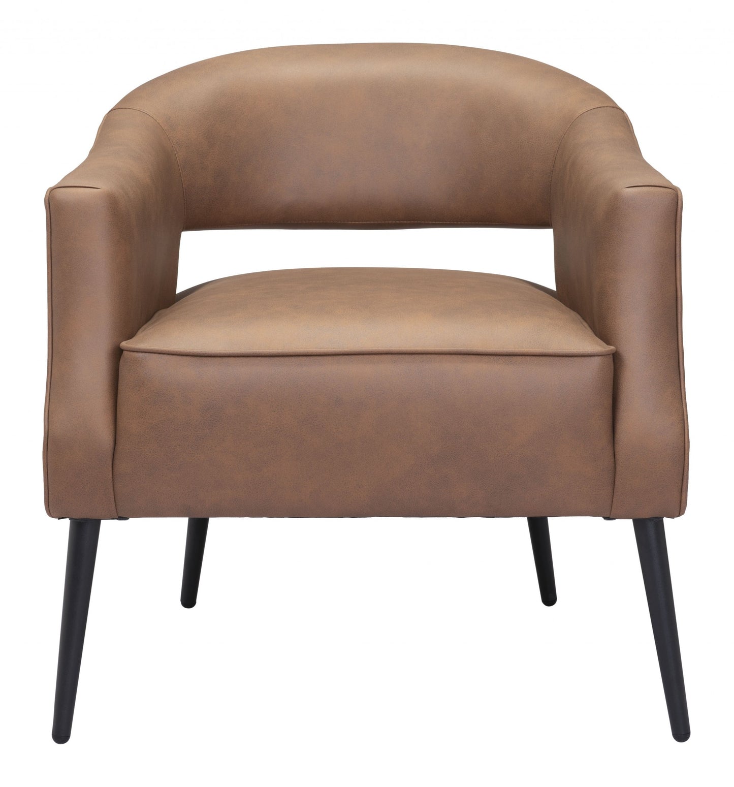 27" Brown Faux Leather And Gold Arm Chair