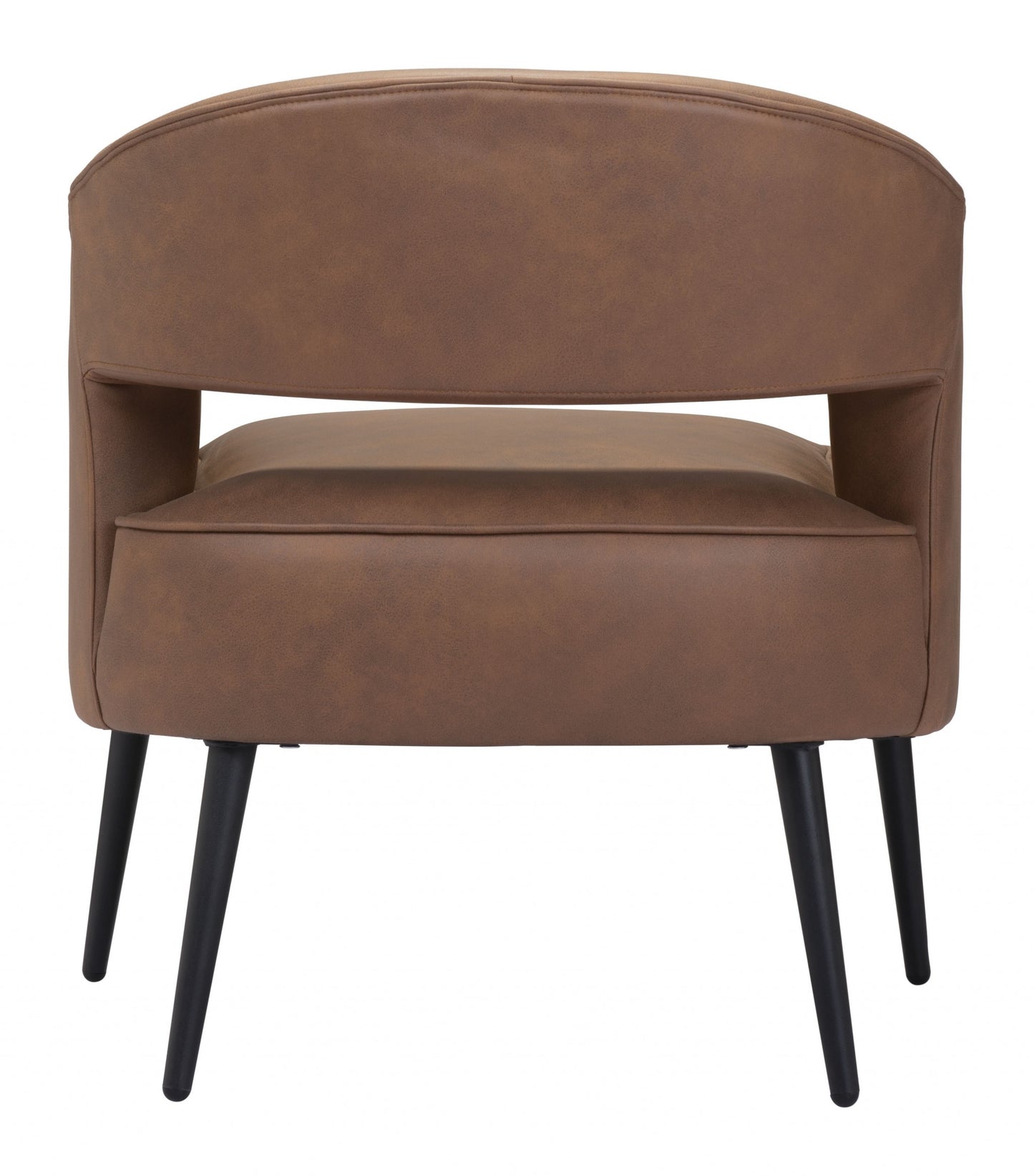27" Brown Faux Leather And Gold Arm Chair