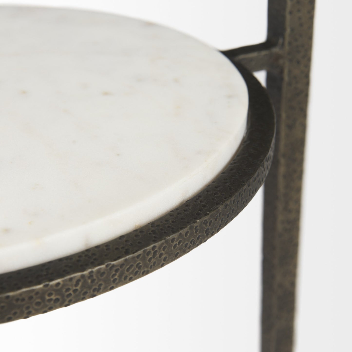 Updated Rustic Glass And Marble Antiqued Gold End Table