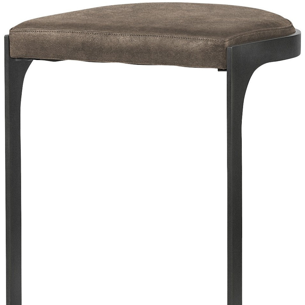 29" Brown Leather And Iron Backless Bar Chair