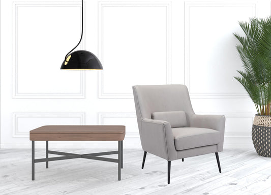 29" Grey Faux Leather And Black Arm Chair