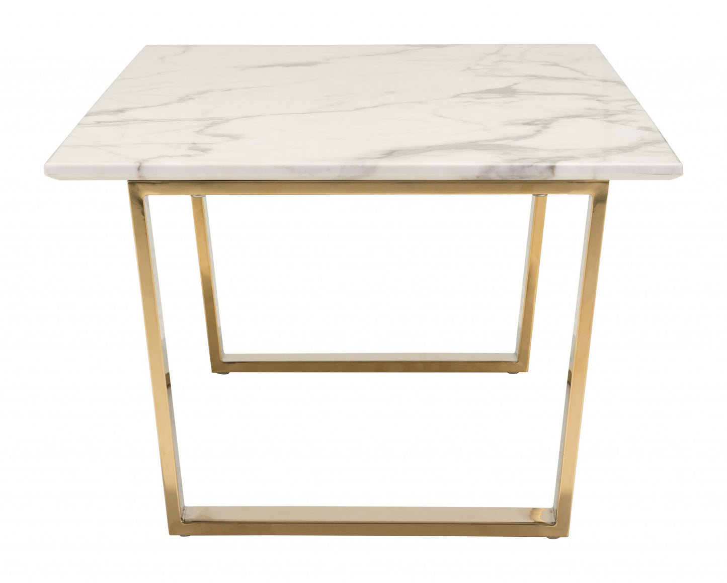 47" White And Gold Faux Marble And Steel Coffee Table