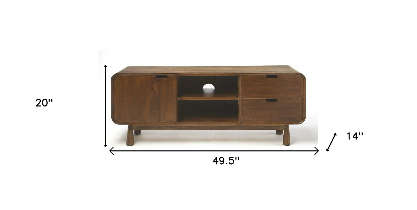 50" Medium Brown Wood Curved Edge Enclosed Storage TV Stand