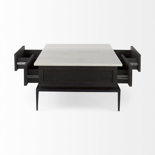 Dark Brown Wood And Marble Coffee Table