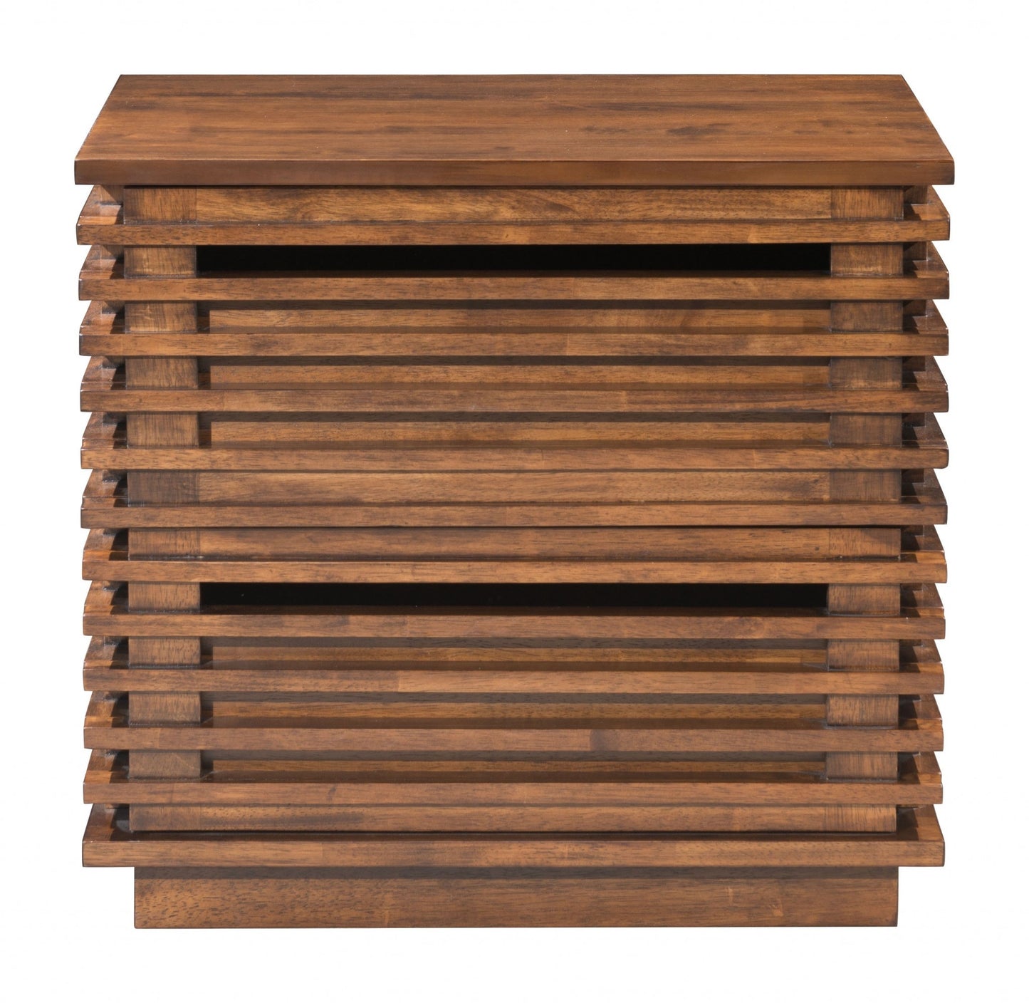 22" Walnut Solid Wood Modern Slat Design End Table with Drawers