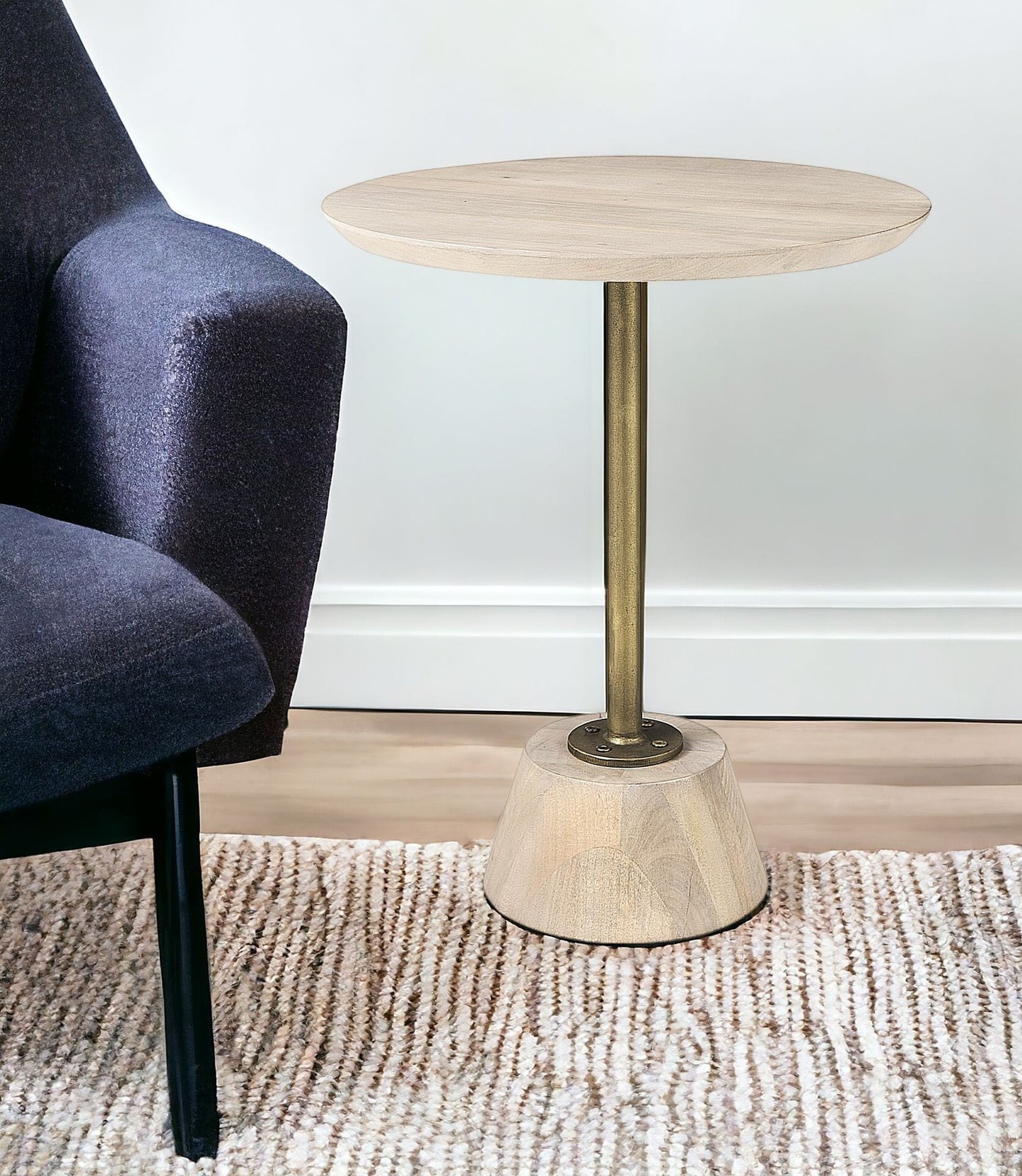 Light Blond Pedestal Table With Gold Detailing