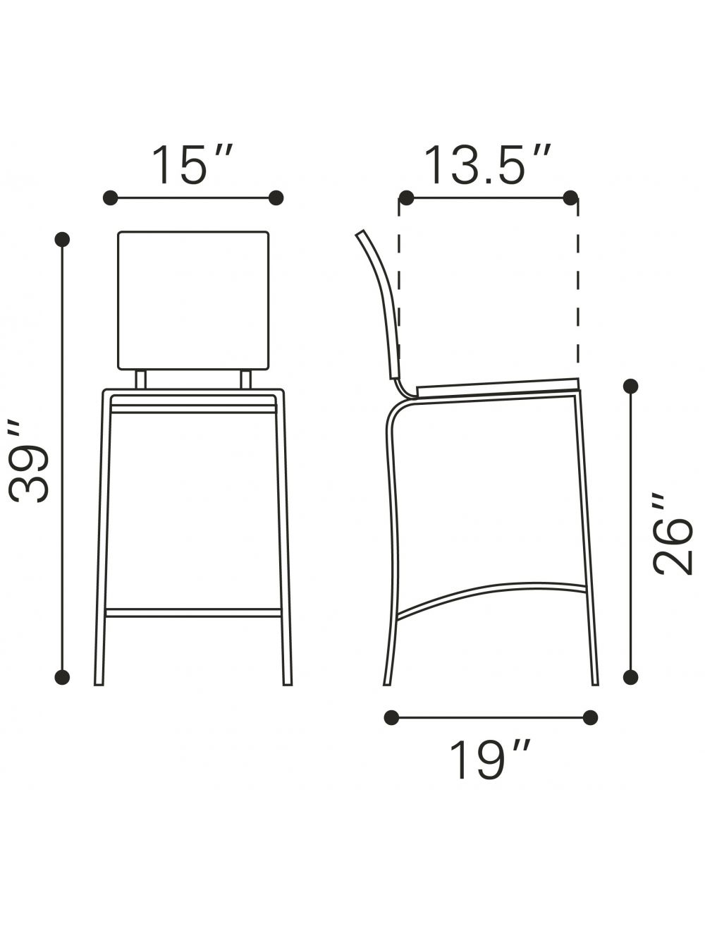 Set of Two 26" Black And Silver Steel Low Back Counter Height Bar Chairs