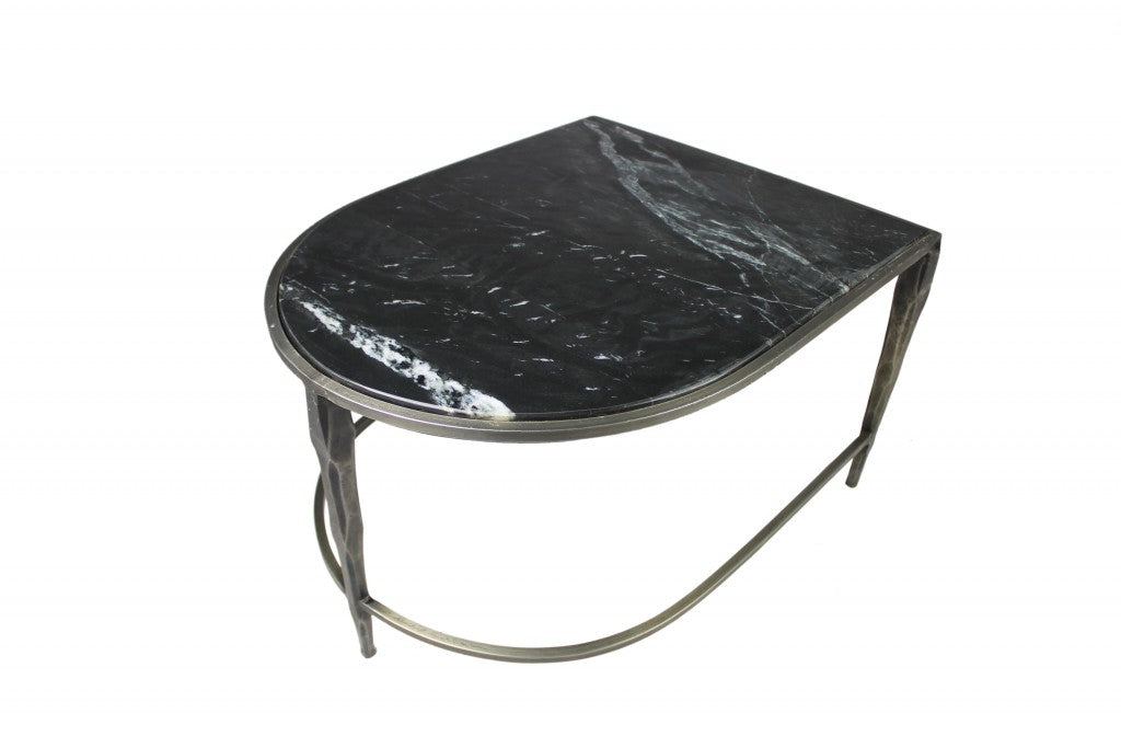 Set of 2 Black Marble Top and Glass Coffee Tables