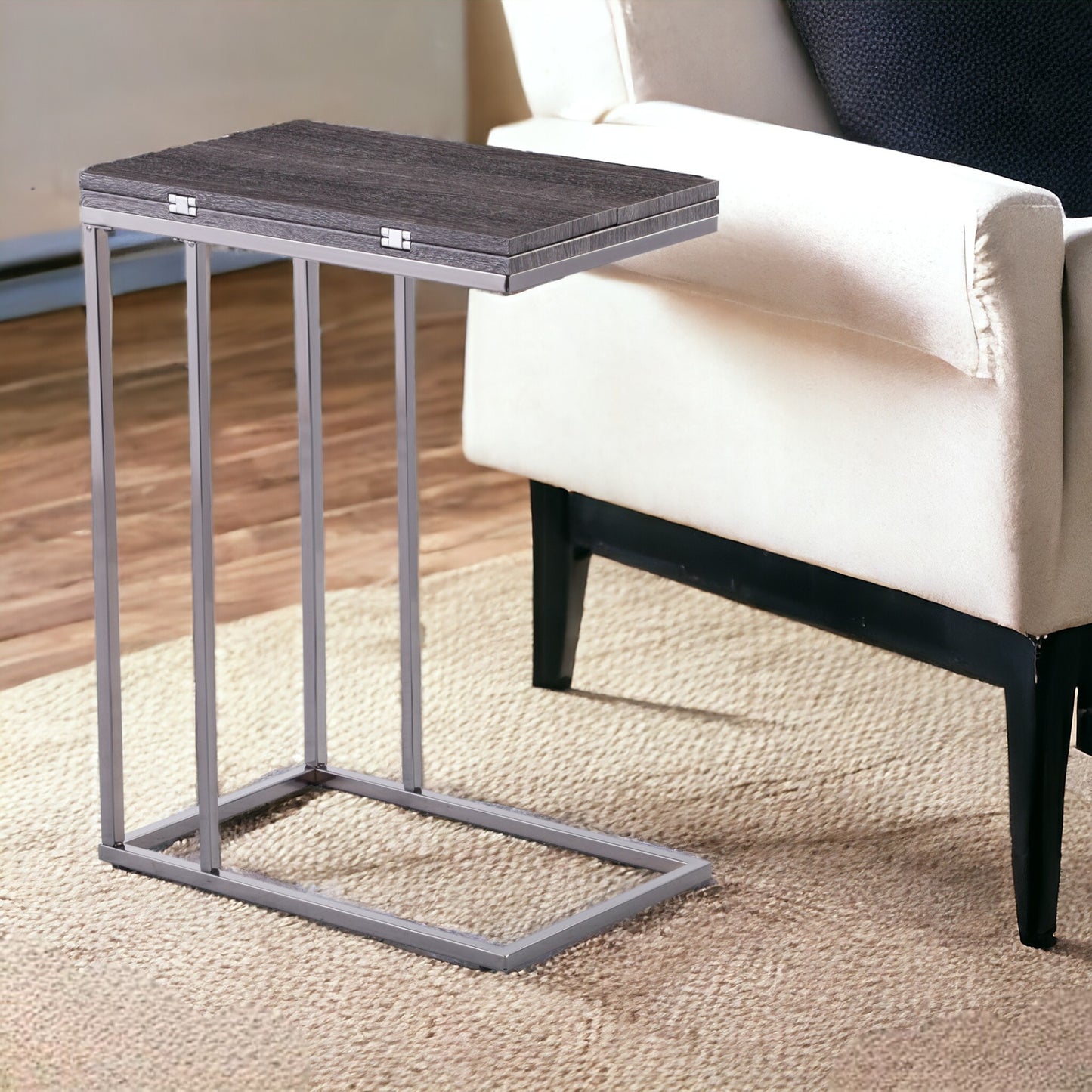 25" Silver And Gray Expandable Rectangular End Table