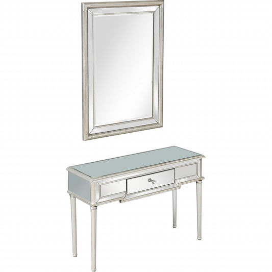 Silver Leaf Antiqued Mirror and Console Table