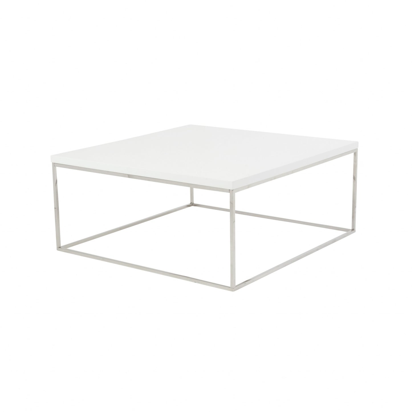 White and Chrome High Gloss Square Coffee Table