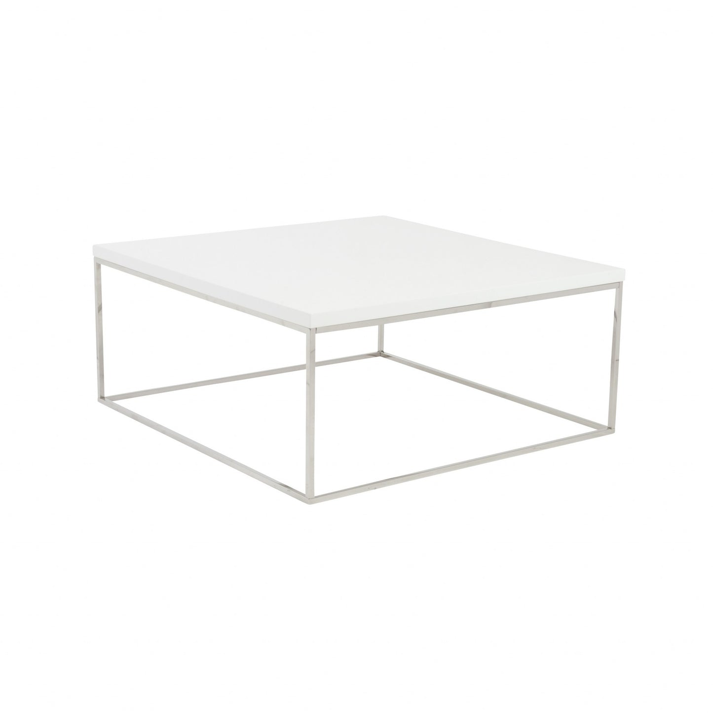 White and Chrome High Gloss Square Coffee Table