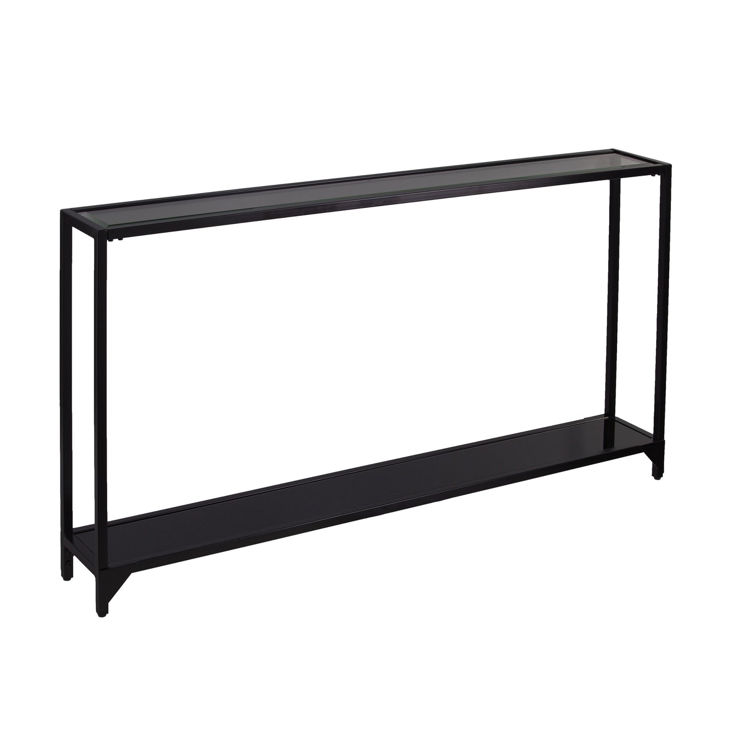 56" Clear and Black Glass Floor Shelf Console Table With Storage