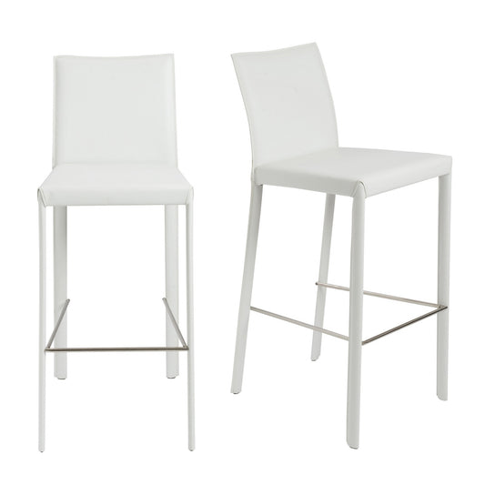 Set of Two 30" White Steel Low Back Bar Height Bar Chairs