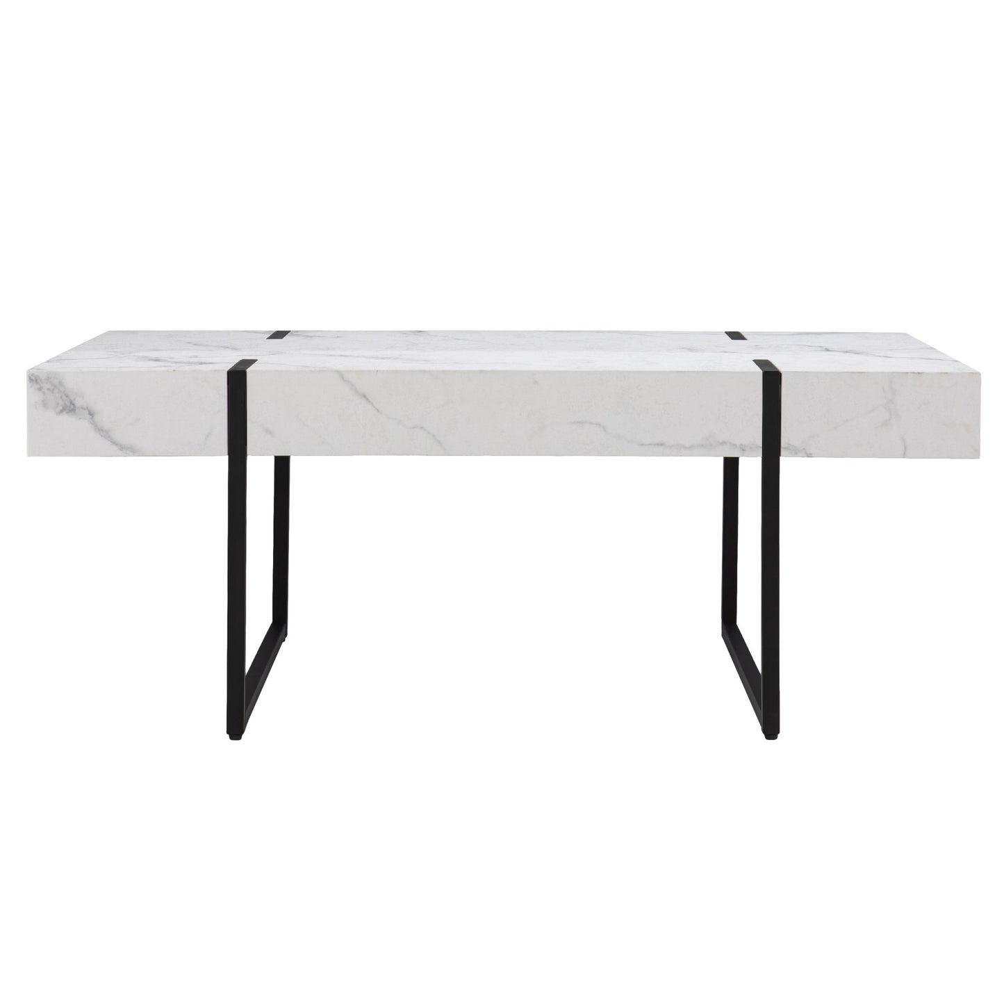 43" White Faux Marble And Metal Rectangular Coffee Table