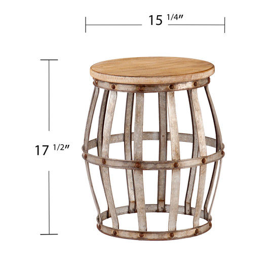 18" Silver And Natural Manufactured Wood Round End Table