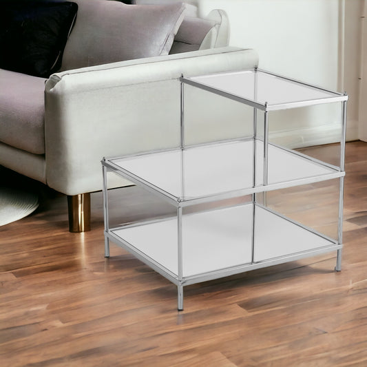 24" Silver And Clear Glass Tiered Rectangular End Table