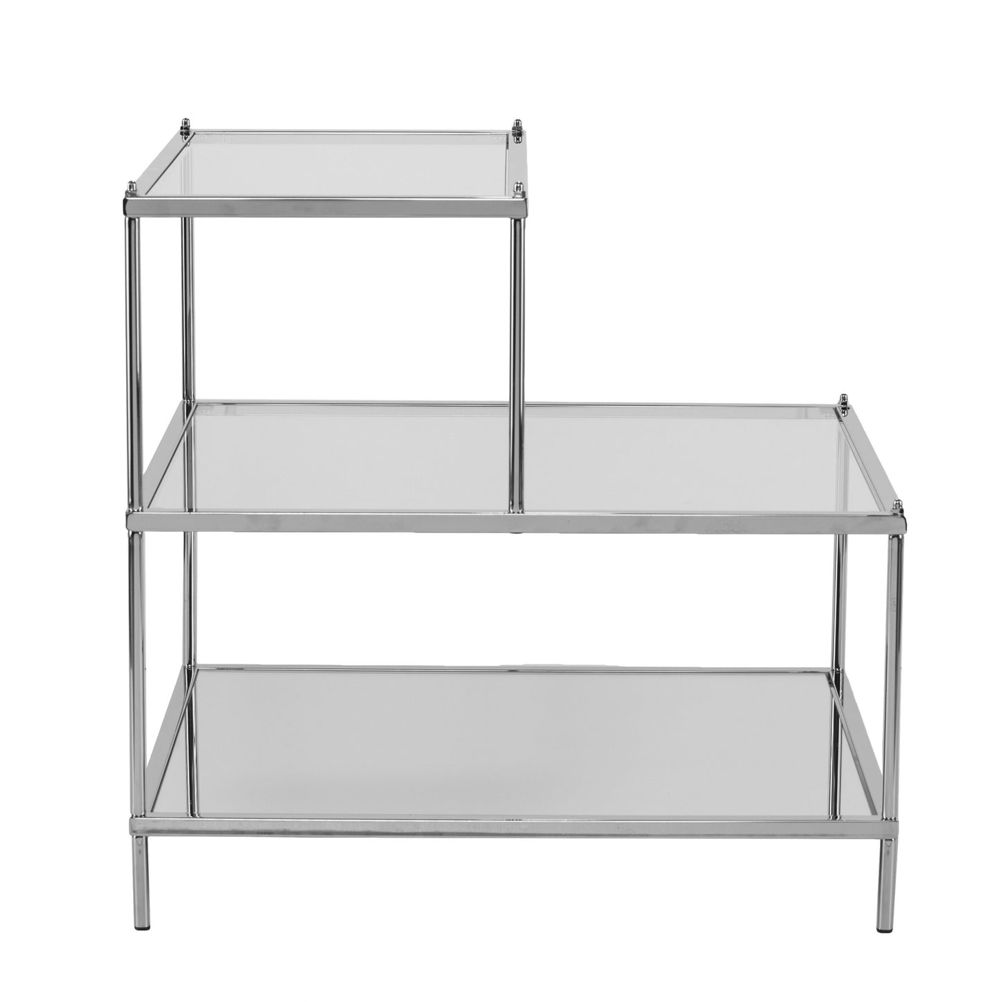 24" Silver And Clear Glass Tiered Rectangular End Table