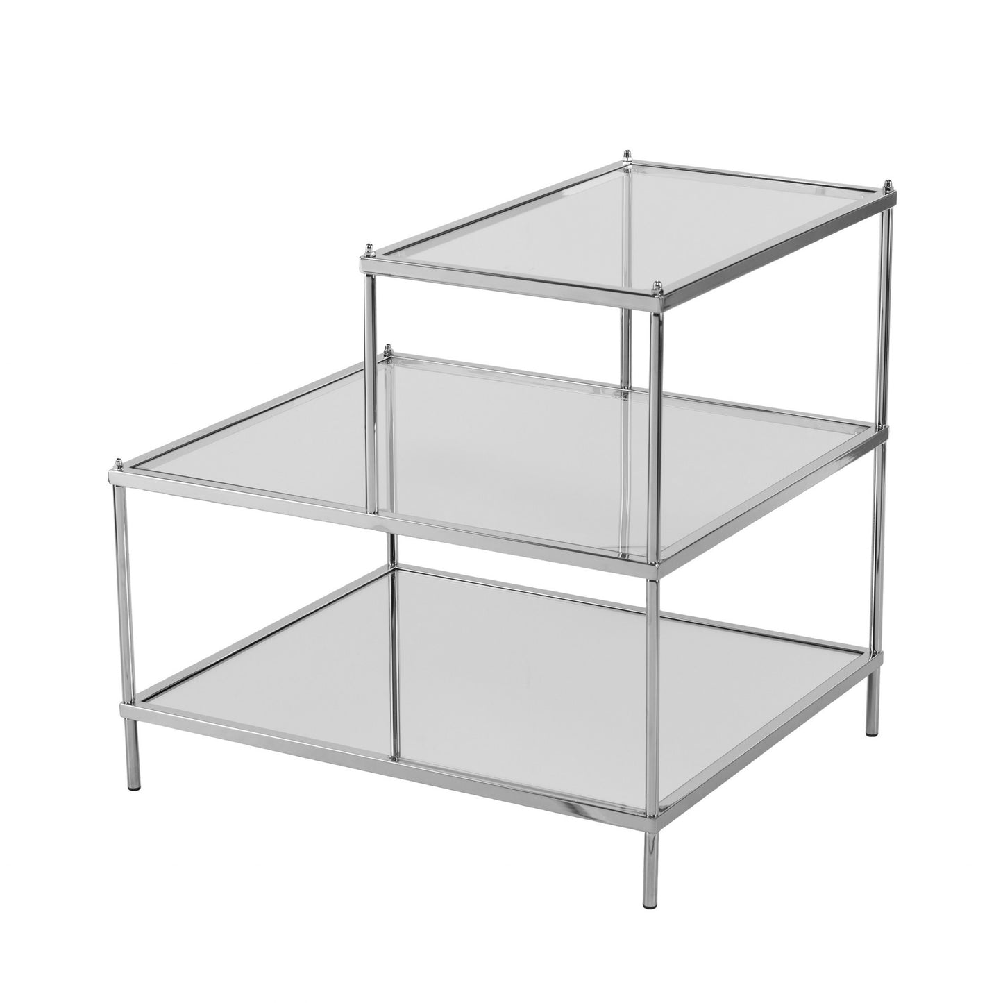 24" Silver And Clear Glass Tiered Rectangular End Table