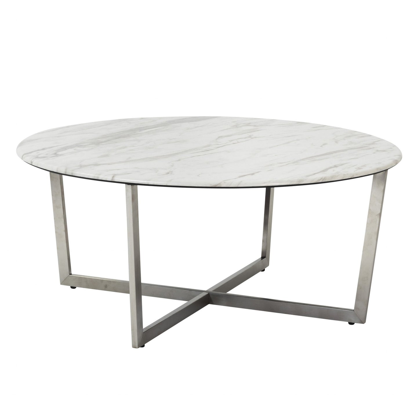 White on Stainless Faux Marble Round Coffee Table