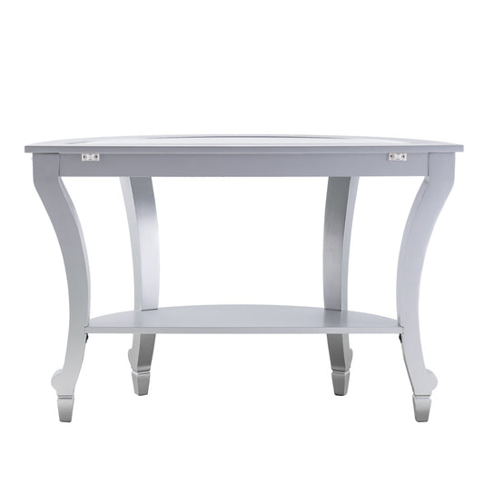 46" Silver Mirrored Glass Half Circle Console Table With Storage