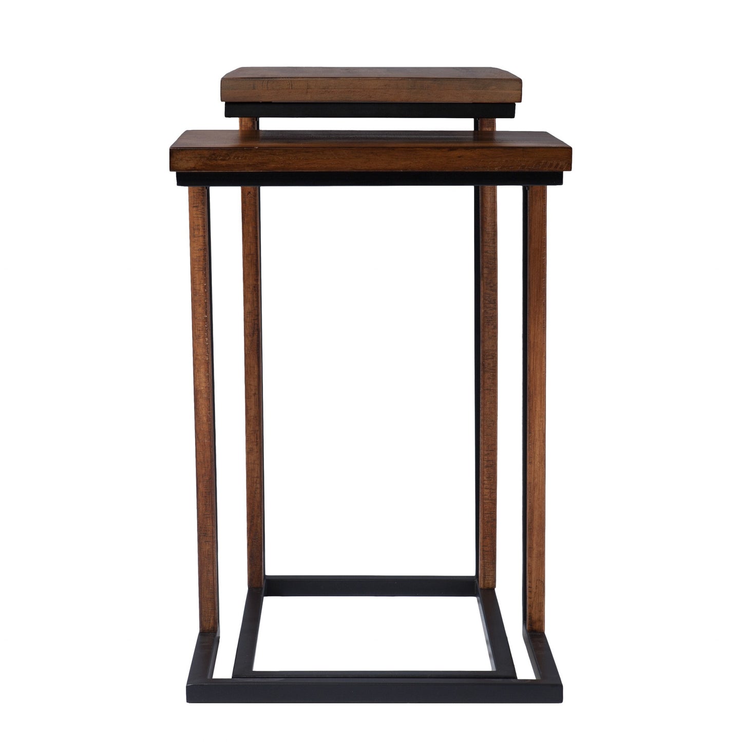 Set Of Two 25" Brown Solid Wood Rectangular Nested End Tables