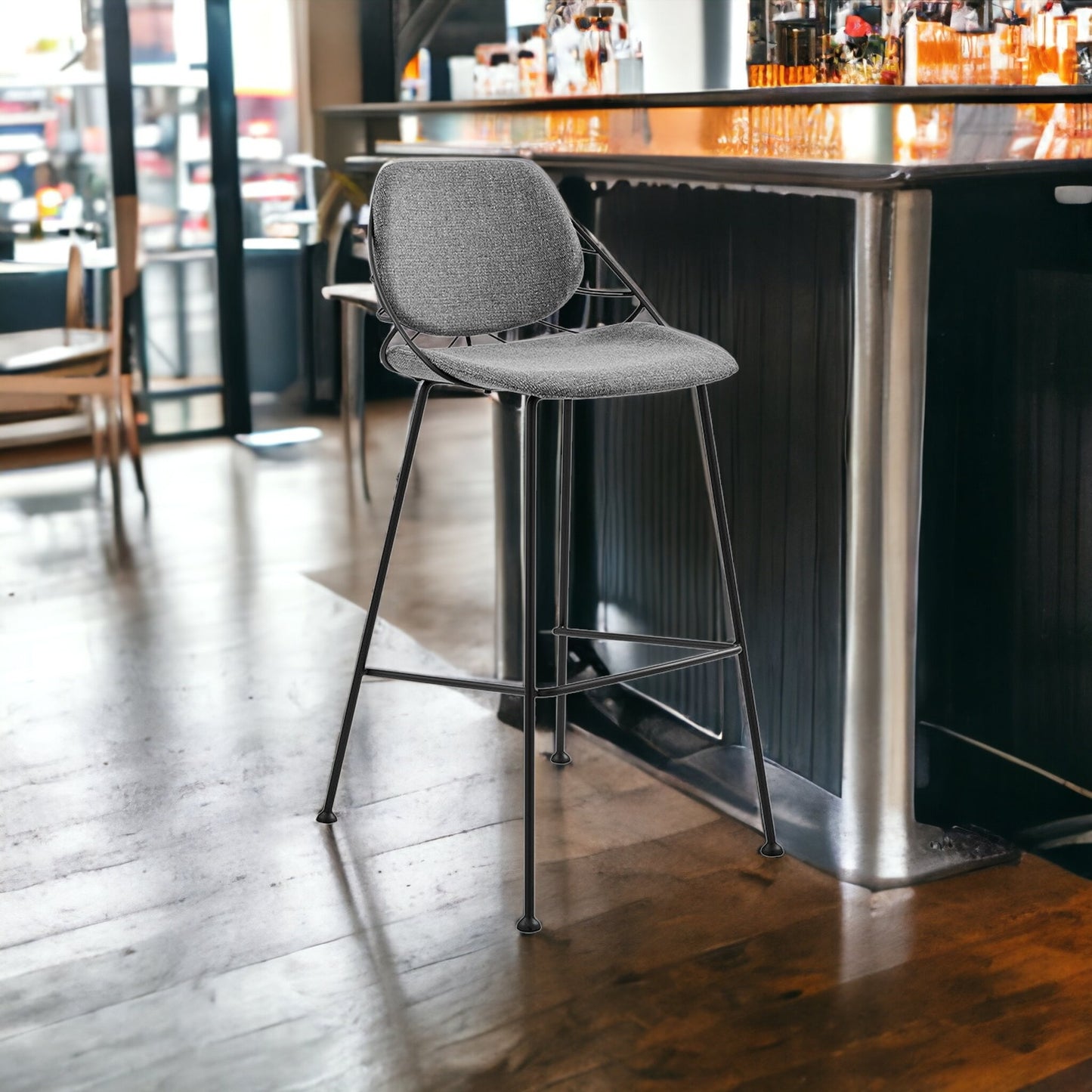 Set of Two 30" Light Gray And Black Steel Low Back Bar Height Bar Chairs