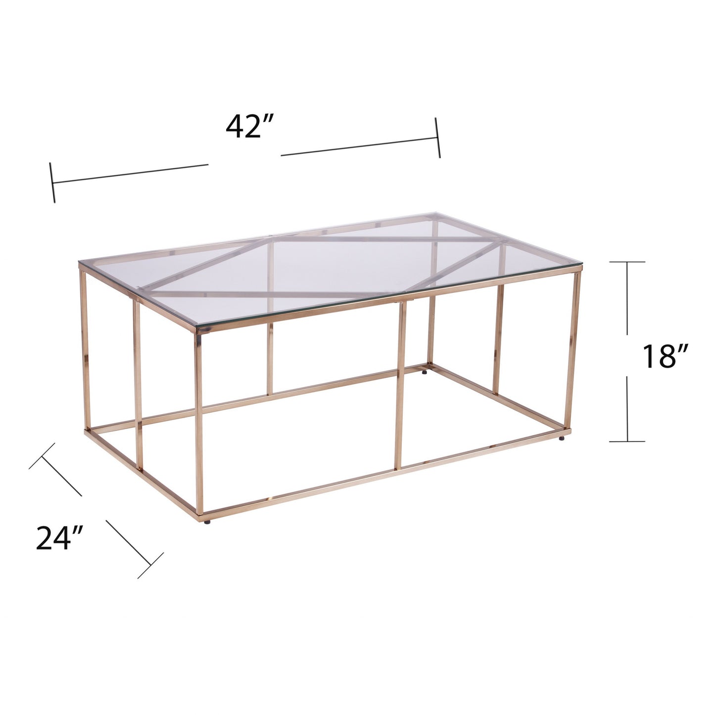 42" Champagne Glass And Metal Geometric Coffee Table