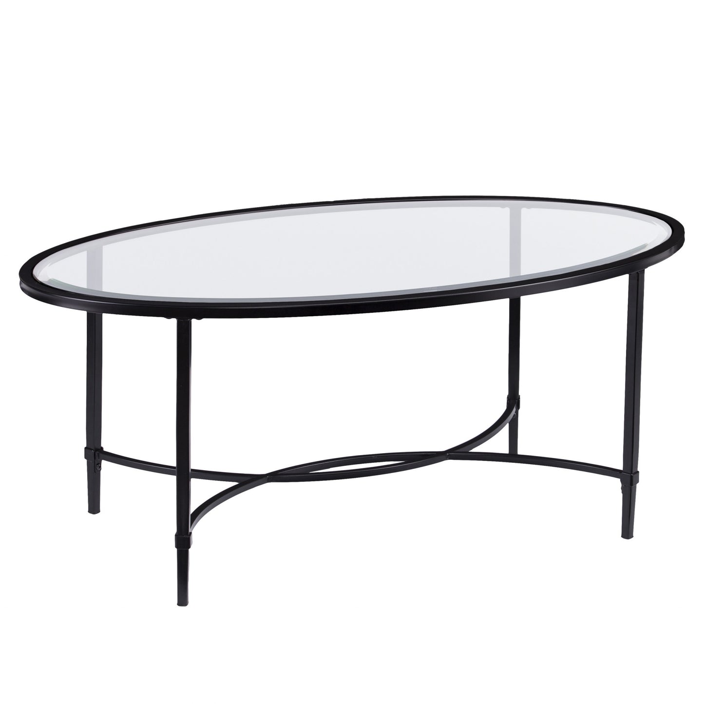 45" Black Glass And Metal Oval Coffee Table